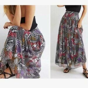 Farm Rio Anthropologie Novelty TROPICAL Floral skirt small NWOT Midi Maxi